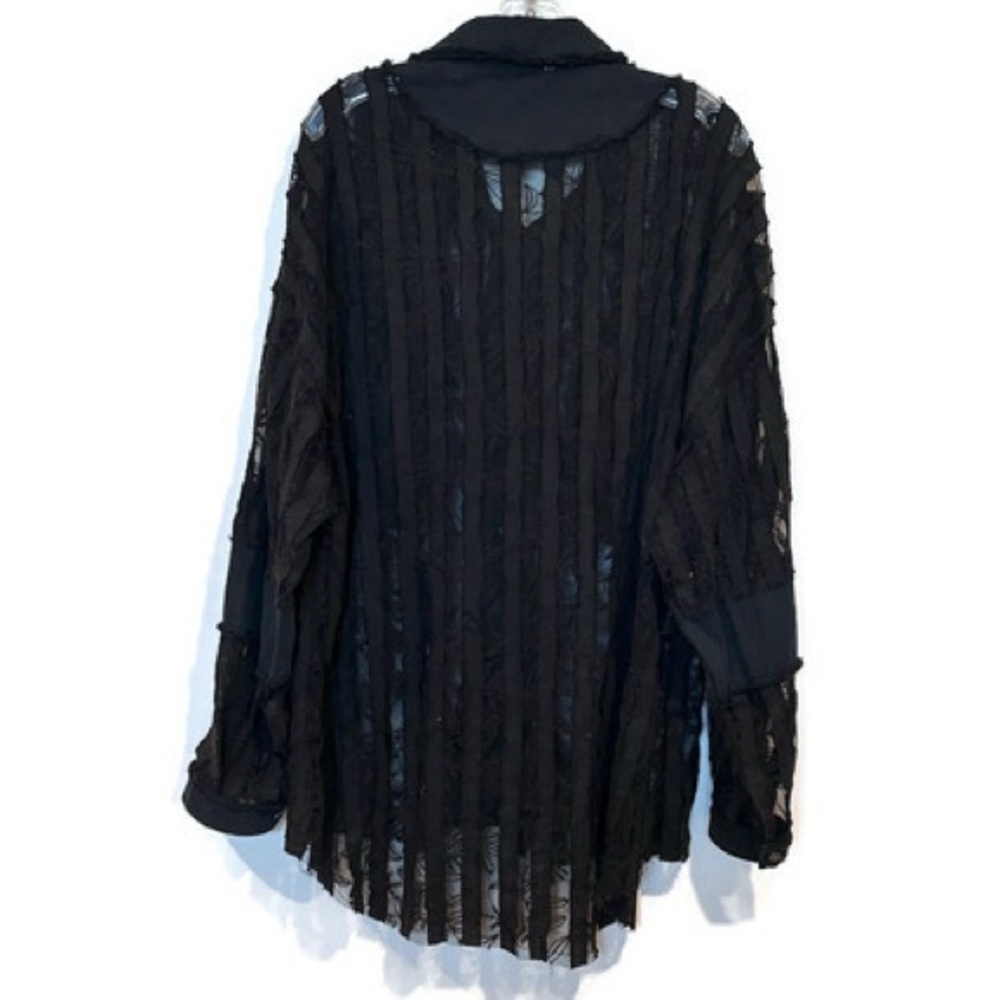 POL Black Sheer Lace Button Front Distressed by Design Top Blouse - Picture 6 of 8